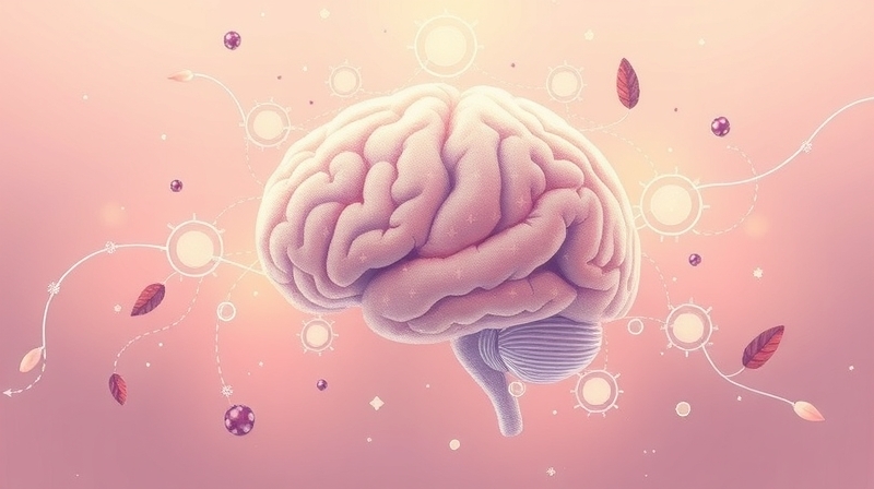 Symboliczna grafika: mózg odnawiany łagodną energią antyoksydantów, liście, jagody.