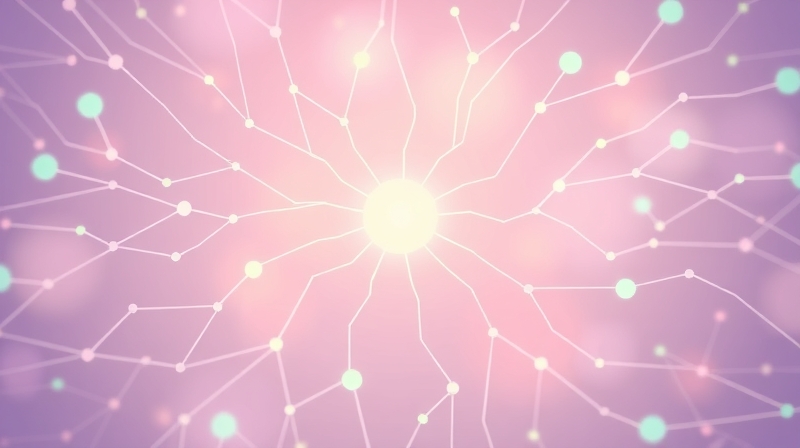 Stylizowana, delikatnie świecąca sieć neuronowa z pastelowymi kolorami, symbolizująca uczenie poprzez dopaminę.
