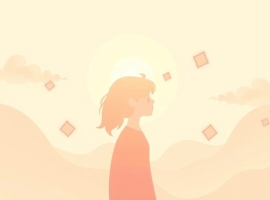 Stylizowana postać w otoczeniu geometrycznych kształtów, symbolizujących cechy i spostrzeganie.