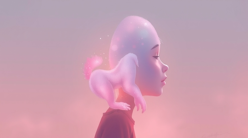 Stylizowana głowa w profilu, z niewidzialnymi elementami wokół skupionego spojrzenia.