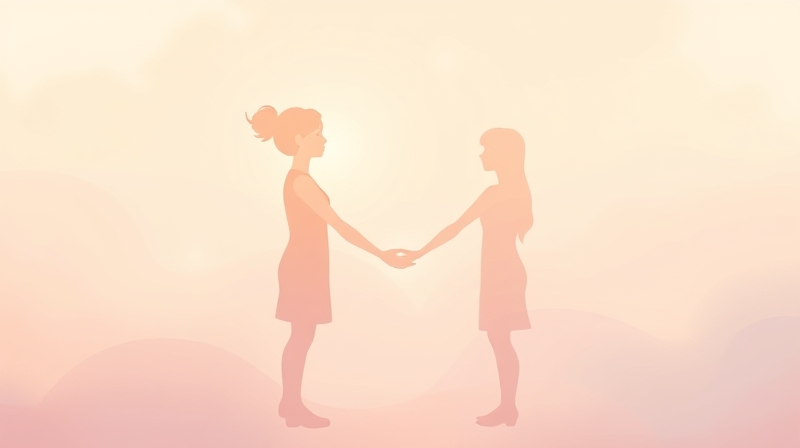 Dwie świetliste sylwetki w pastelach, symbolizujące samotność i potrzebę bliskości.