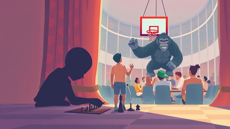 Senny goryl i niedostrzeżony szachista – ilustracja o uwadze.