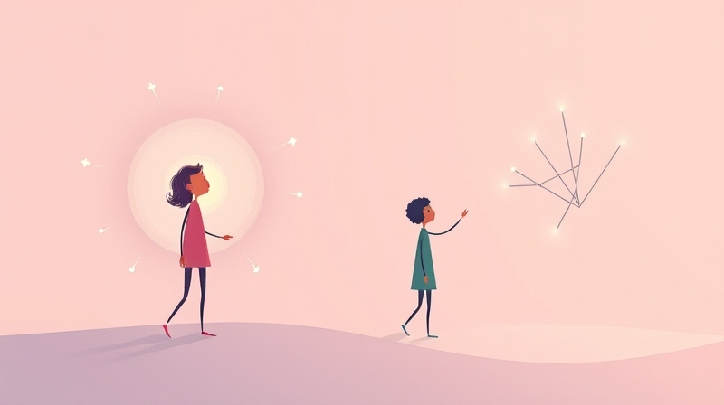 Pastelowe postacie subtelnie wpływają na wybory, ilustrując dynamikę grupową.