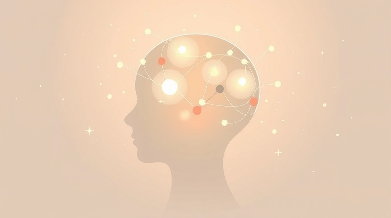 Stylizowana głowa z połączonych linii, strumienie koloru symbolizujące rozmowy, łączące się informacje.