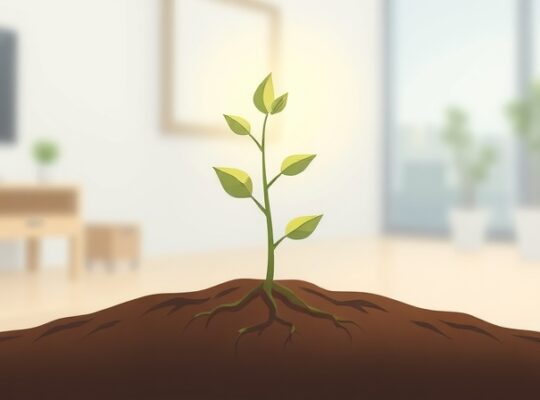 Młode drzewko, symbol indywidualności, rośnie w profesjonalnym środowisku.