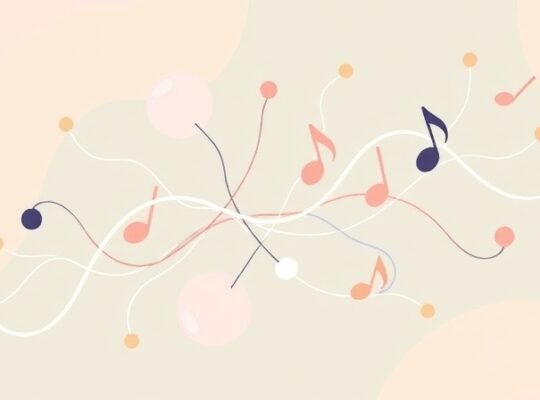 Abstrakcyjna ilustracja pastelowa: połączenie nastroju, muzyki i dróg neuronowych.