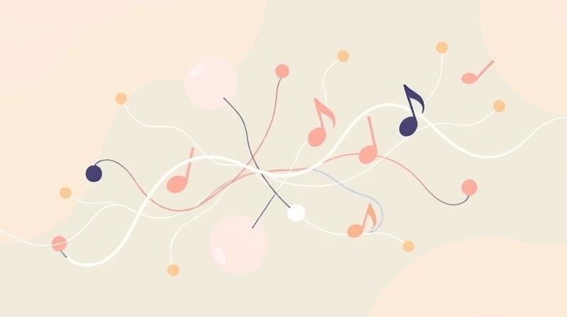 Abstrakcyjna ilustracja pastelowa: połączenie nastroju, muzyki i dróg neuronowych.