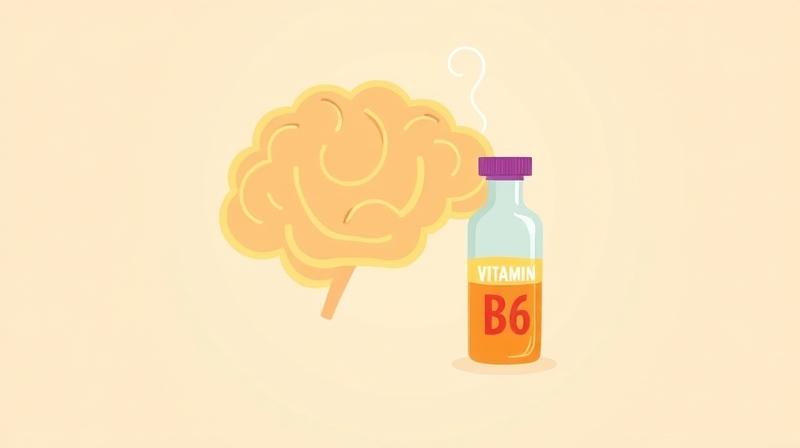 Połączenie zdrowego mózgu z syczącą witaminą B6, symbolizujące odkrycie związku z depresją.