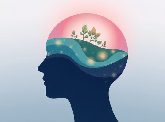 Symboliczna ilustracja mózgu z polifenolami wspierającymi wzrost neuronów.