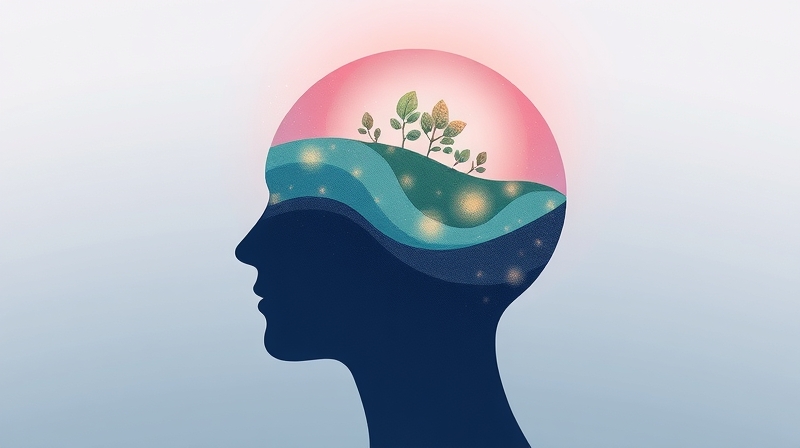 Symboliczna ilustracja mózgu z polifenolami wspierającymi wzrost neuronów.