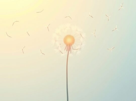 Delikatne, świetliste nasiona mlecza unoszą się ku światłu, symbolizując wewnętrzną wartość i wzrost.