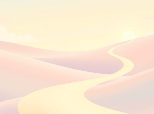 Rozmarzona ścieżka przez eteryczny krajobraz, symbolizująca kierowaną zrozumieniem pewność.