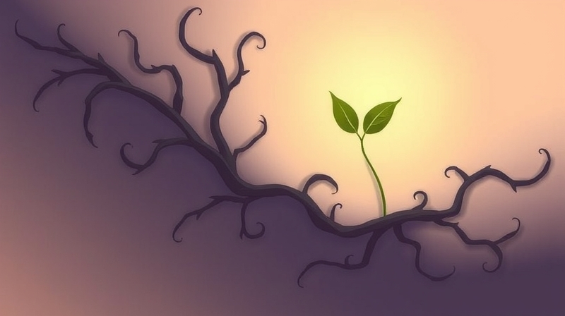 Opada kwiat, oplatają go ciemne pnącza, przebija się liść ku światłu.