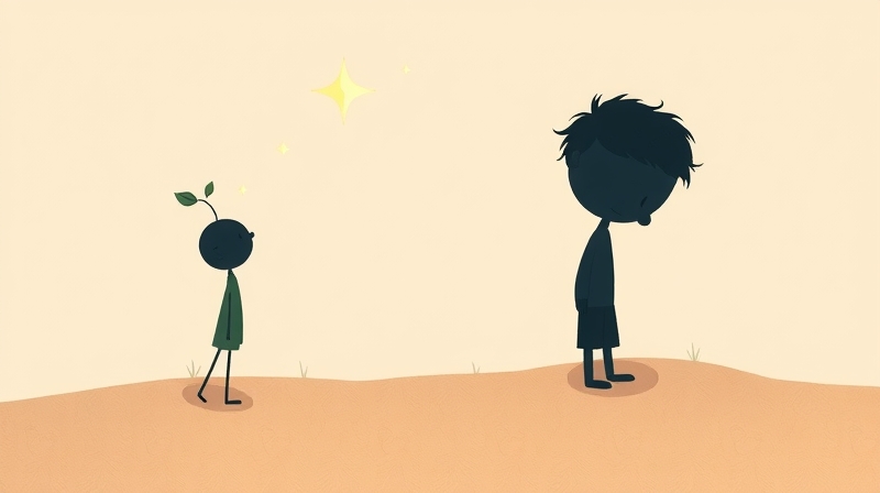 Abstrakcyjne postacie: wzrost z głowy i refleksja nad gwiazdą.