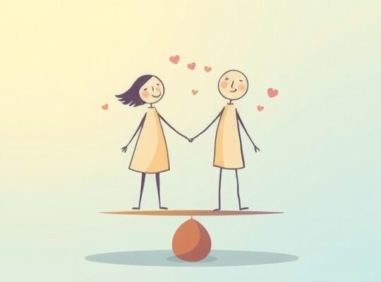 Dwie abstrakcyjne postacie na wadze.