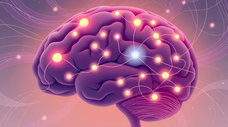 Sieć neuronowa układu limbicznego - mózgowe centrum emocji, pastelowe barwy.