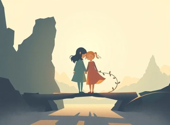 Stylizowany most łączący przeszłość z przyszłością, symbolizujący uzdrowienie w związku.