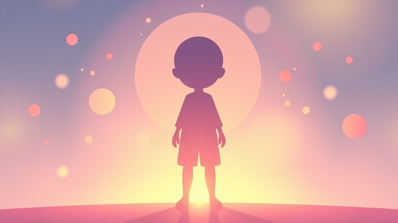 Stylizowana sylwetka z aurą otoczona barwnymi kształtami symbolizującymi wpływ opinii grupy.