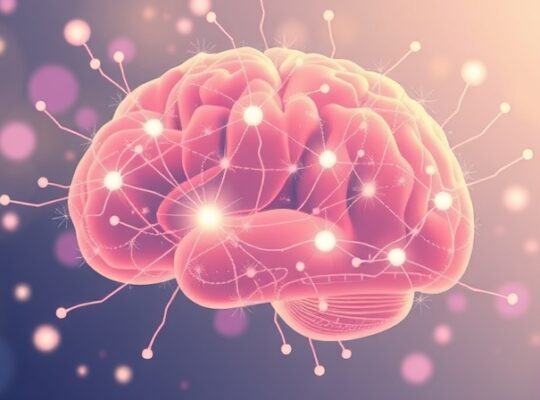 Delikatne, pastelowe ścieżki neuronowe i molekuły chemiczne w dialogu.