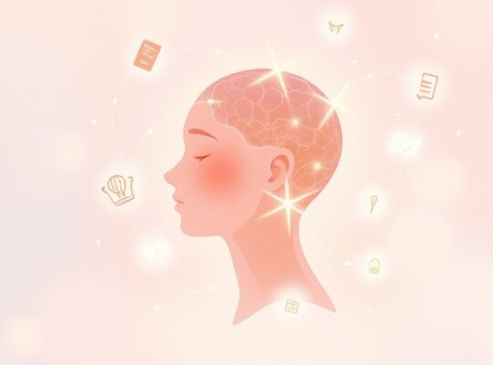 Miękka ilustracja: myśl, światło i kontekst, połączone w kojący sposób.