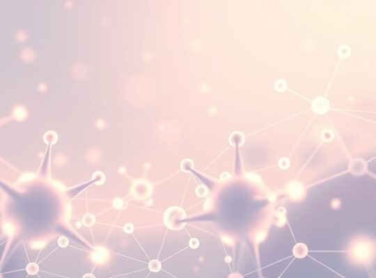 Stylizowany, świetlisty schemat układu glutaminergicznego symbolizujący uczenie się i plastyczność mózgu.