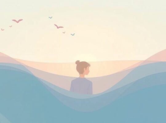 Figurka za półprzezroczystą, pastelową barierą, symbolizującą dystans emocjonalny.