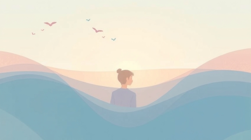 Figurka za półprzezroczystą, pastelową barierą, symbolizującą dystans emocjonalny.