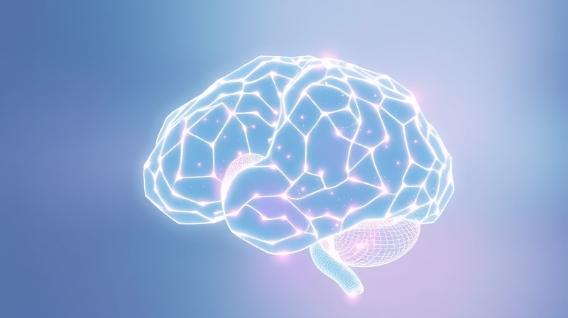 Luminiscencyjna sieć komórek hipokampa, symbolizująca mapę pamięci przestrzennej.