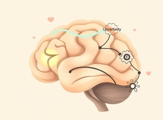 Mózg z pastelowymi ścieżkami serotoniny: uczenie się bezpieczeństwa i ocena zagrożeń.