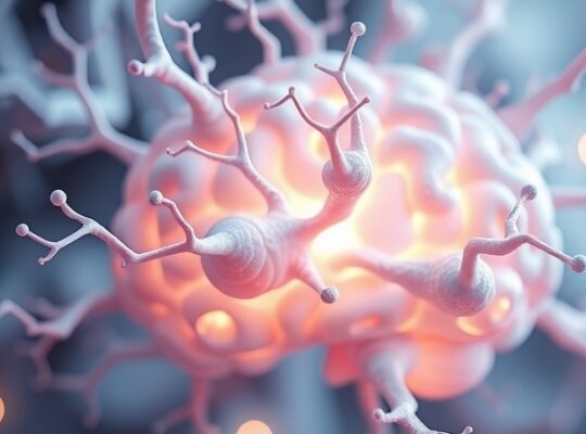 Abstrakcyjna wizualizacja regeneracji komórek mózgowych inspirowana witaminą E.