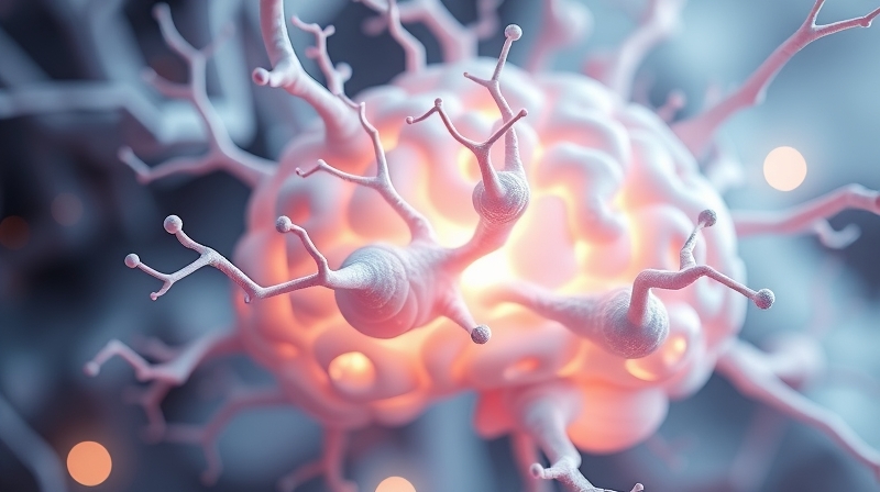 Abstrakcyjna wizualizacja regeneracji komórek mózgowych inspirowana witaminą E.