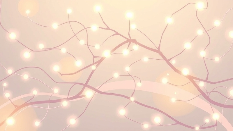 Połączone, świetliste ścieżki neuronalne z abstrakcyjnymi symbolami ludzkich więzi.