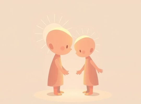 Delikatna ilustracja pastelowa: empatia jako połączenie między dwiema postaciami.