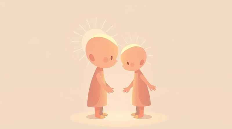 Delikatna ilustracja pastelowa: empatia jako połączenie między dwiema postaciami.