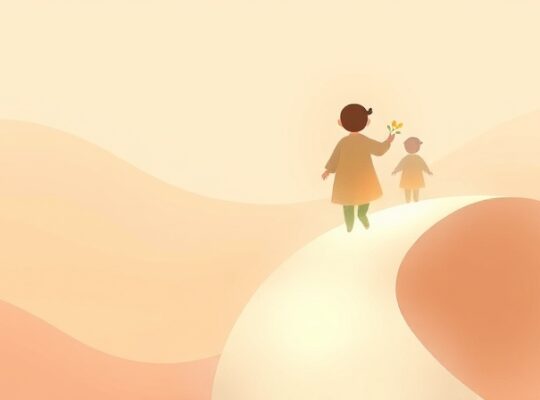 Eteryczne postacie w pastelach idą ścieżką światła, symbolizując rozwój osobisty i wsparcie.