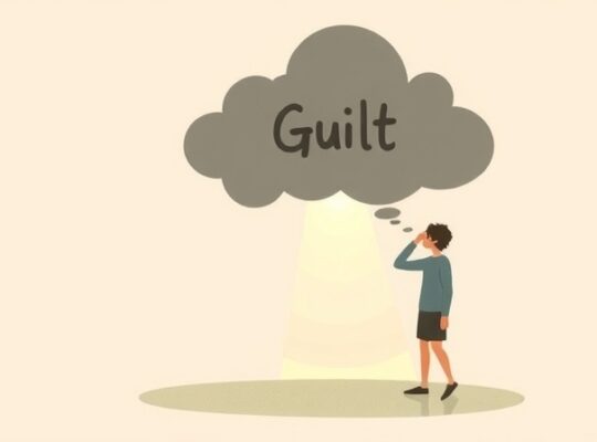 Symboliczne uwolnienie ciężkiej chmury winy, symbolizujące akceptację i przejście naprzód.