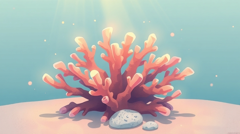 Stylizowana ilustracja hipokampu jako świetlistej rafy koralowej, łagodzącej prądy stresu.