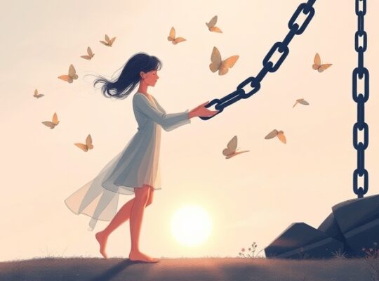 Delikatne uwolnienie od ciężkich łańcuchów poczucia winy do unoszących się motyli.