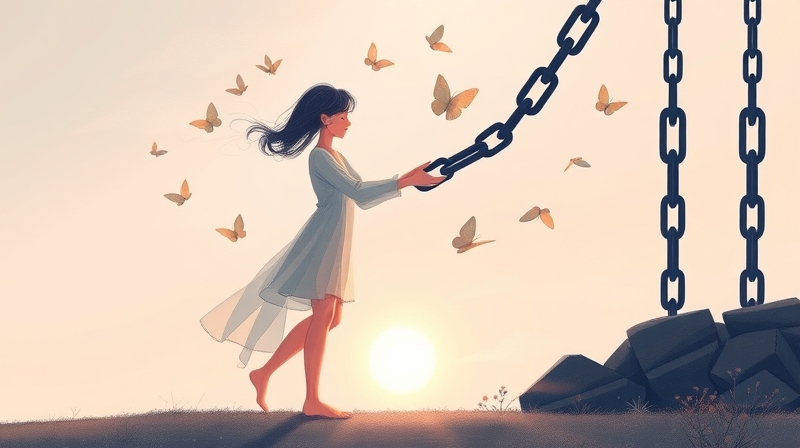 Delikatne uwolnienie od ciężkich łańcuchów poczucia winy do unoszących się motyli.