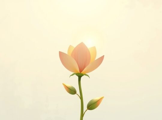 Delikatny kwiat rozwija płatki w miękkim świetle, symbolizując wzrost po konstruktywnej krytyce.
