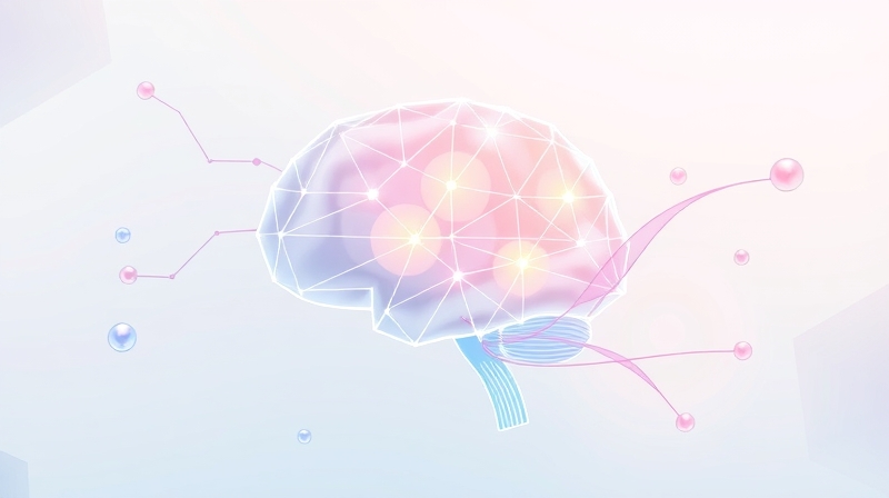 Stylizowany mózg z pastelowych linii, z tendrilami myśli i lęku przed porażką, delikatnie regulowanymi.