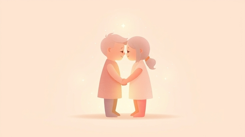 Dwie delikatnie świecące formy, subtelnie połączone, symbolizują intymność emocjonalną i spokój.