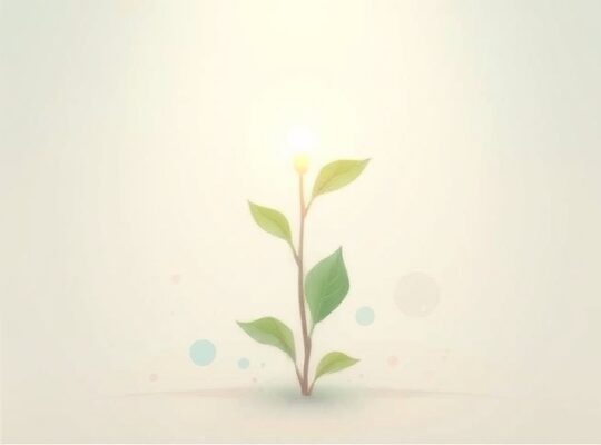 Delikatna roślina z subtelnym światłem, symbolizująca rozwijającą się wrażliwość.