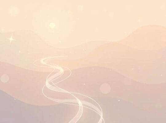 Abstrakcyjna ścieżka emocji, pastelowa, subtelna, łagodne światło, wewnętrzna podróż.