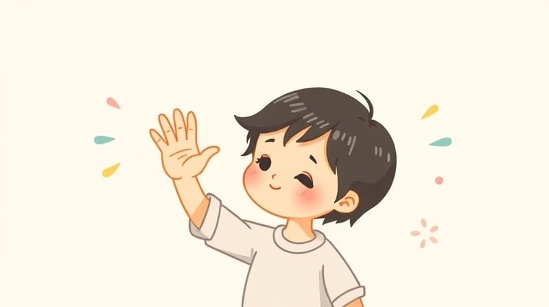 Dziecko pastelowe z dłonią gestem "nie" symbolizuje asertywność i granice.