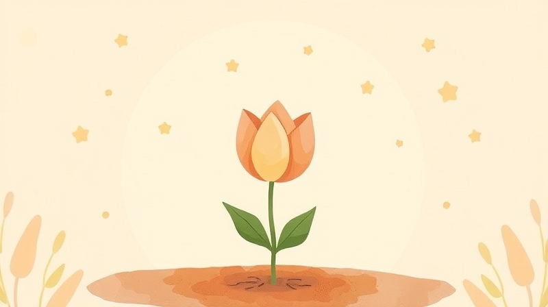 Rozwijający się kwiat otoczony pastelowymi myślami, symbolizujący podróż do autentyczności i wzrostu.