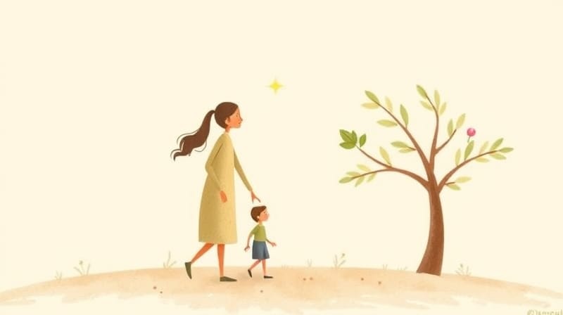 Rodzic i dziecko połączeni światłem, symbolizujący silną więź i opiekę.