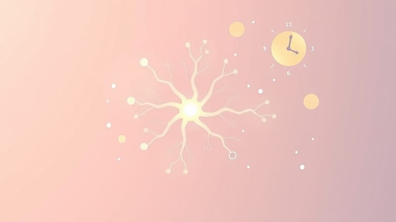 Delikatna, pastelowa ilustracja neuronowej ścieżki czuwania z promieniami światła.