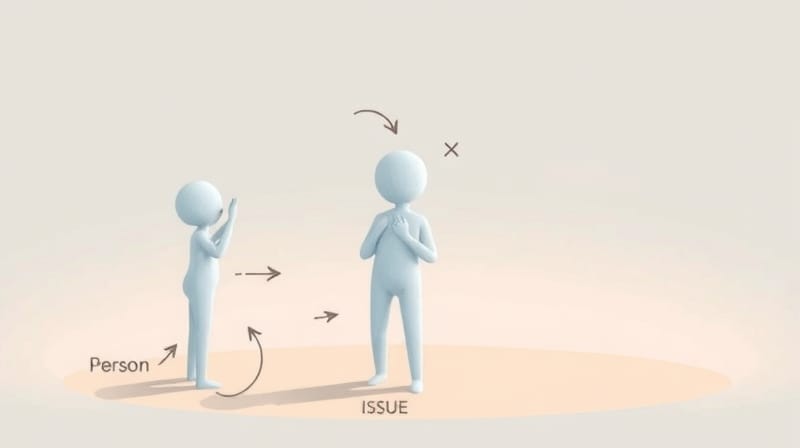 Abstrakcyjne, pastelowe kształty P, O i X połączone liniami, symbolizujące równowagę w konflikcie.