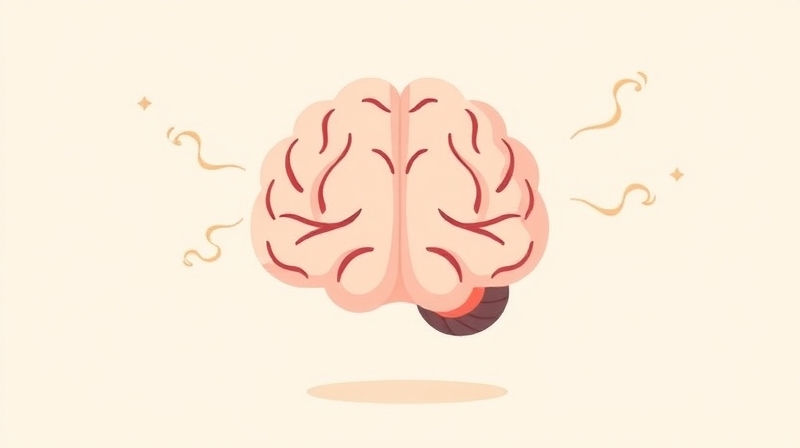 Stylizowany mózg z przeplatającymi się, pastelowymi smugami bólu fizycznego i emocjonalnego.